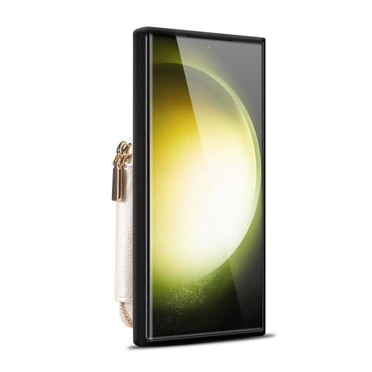Para Samsung Galaxy S23 Ultra 5G Estuche para teléfono con ranura para tarjeta con cremallera (Blanco)