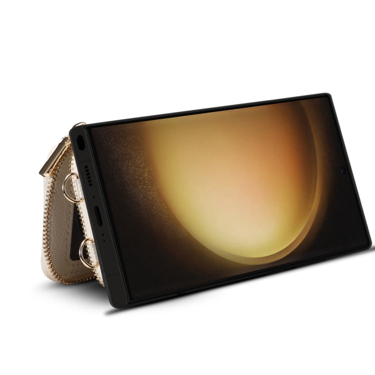 Para Samsung Galaxy S23 Ultra 5G Estuche para teléfono con ranura para tarjeta con cremallera (Blanco)