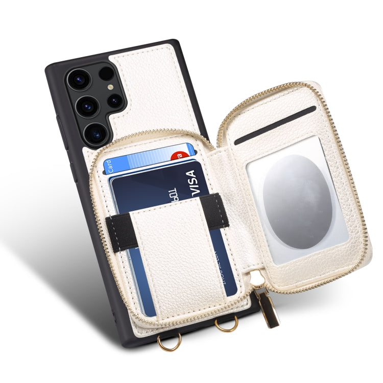 Para Samsung Galaxy S23 Ultra 5G Estuche para teléfono con ranura para tarjeta con cremallera (Blanco)
