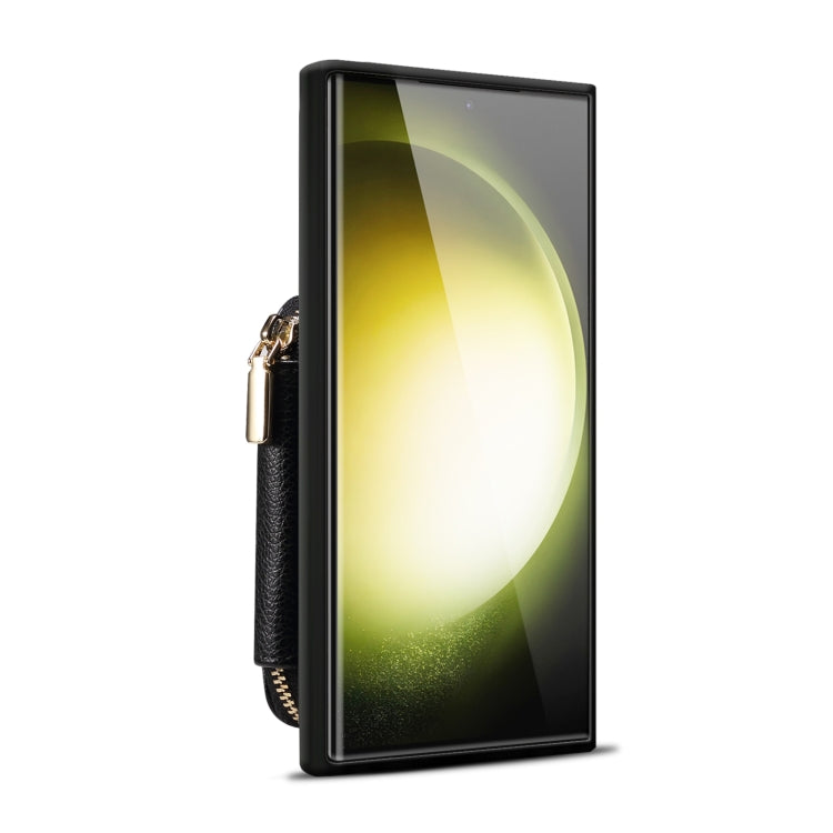Para Samsung Galaxy S23 Ultra 5G Estuche para teléfono con ranura para tarjeta con cremallera (Negro)