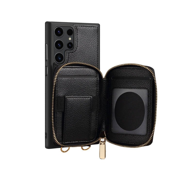 Para Samsung Galaxy S23 Ultra 5G Estuche para teléfono con ranura para tarjeta con cremallera (Negro)