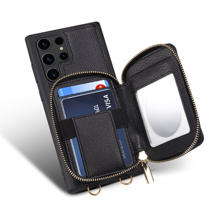 Para Samsung Galaxy S23 Ultra 5G Estuche para teléfono con ranura para tarjeta con cremallera (Negro)