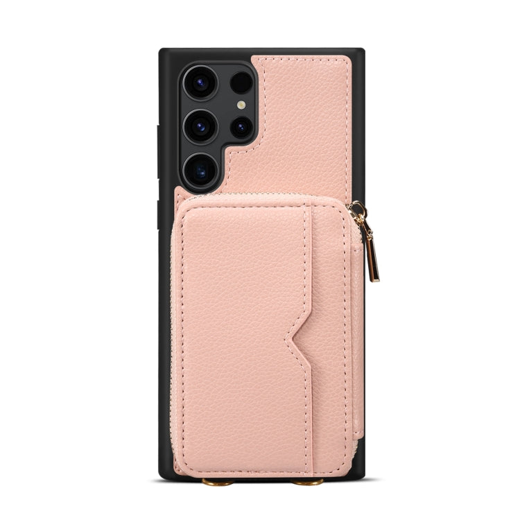 Para Samsung Galaxy S23 Ultra 5G Estuche para teléfono con ranura para tarjeta con cremallera (rosa)