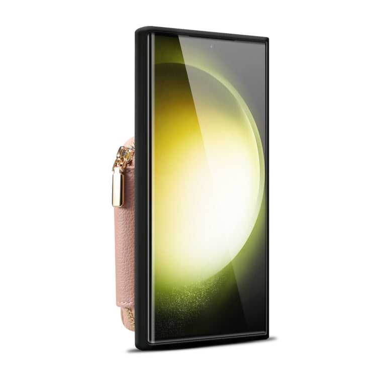 Para Samsung Galaxy S23 Ultra 5G Estuche para teléfono con ranura para tarjeta con cremallera (rosa)