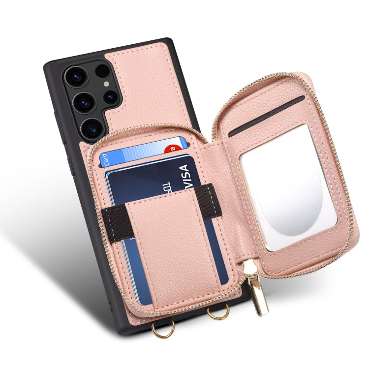 Para Samsung Galaxy S23 Ultra 5G Estuche para teléfono con ranura para tarjeta con cremallera (rosa)