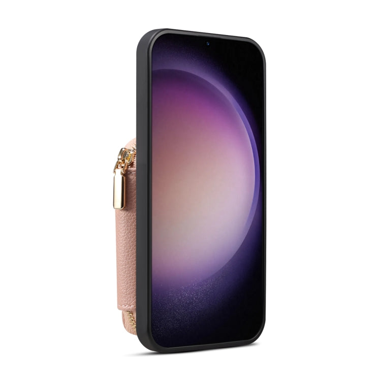 Para Samsung Galaxy S22 5G Estuche para teléfono con ranura para tarjeta con cremallera (rosa)