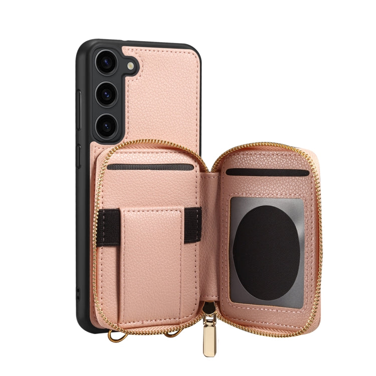 Para Samsung Galaxy S22 5G Estuche para teléfono con ranura para tarjeta con cremallera (rosa)