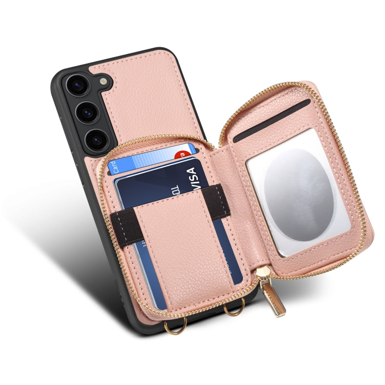 Para Samsung Galaxy S22 5G Estuche para teléfono con ranura para tarjeta con cremallera (rosa)