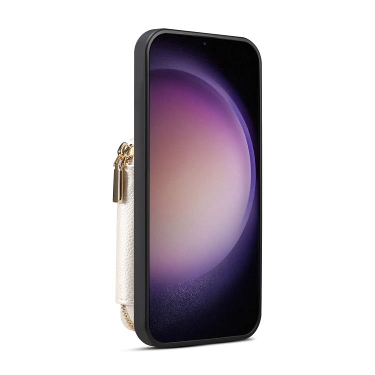 Para Samsung Galaxy S22+ 5G Estuche para teléfono con ranura para tarjeta con cremallera (Blanco)