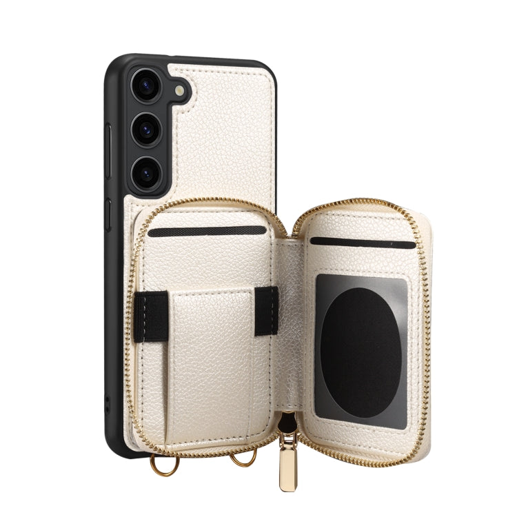 Para Samsung Galaxy S22+ 5G Estuche para teléfono con ranura para tarjeta con cremallera (Blanco)