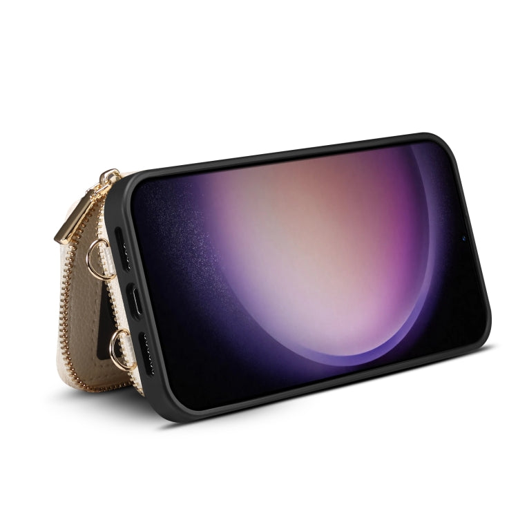 Para Samsung Galaxy S22+ 5G Estuche para teléfono con ranura para tarjeta con cremallera (Blanco)