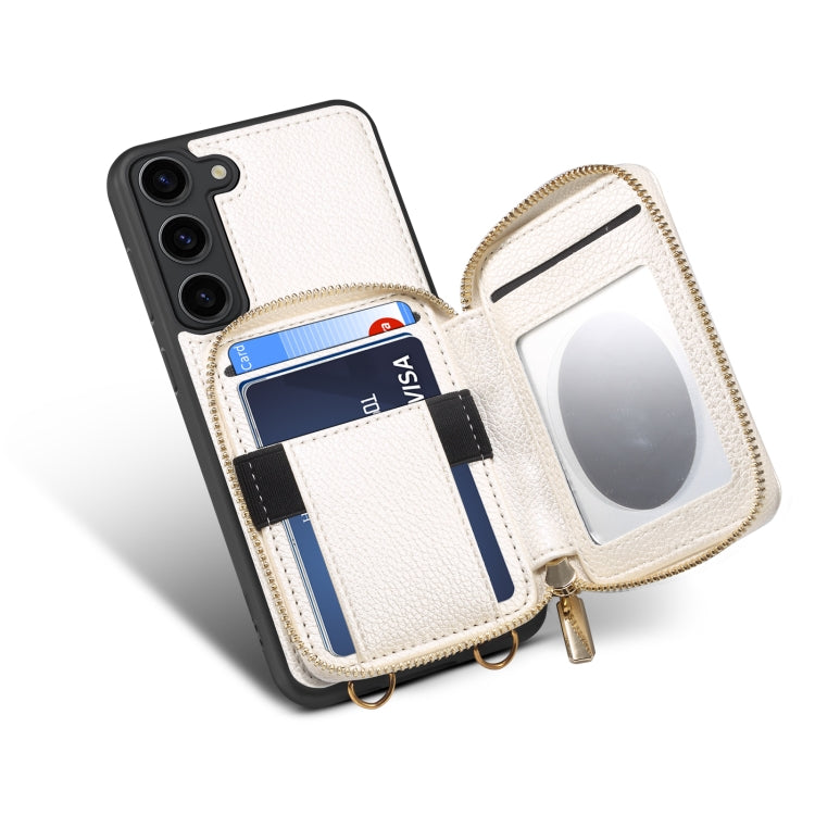 Para Samsung Galaxy S22+ 5G Estuche para teléfono con ranura para tarjeta con cremallera (Blanco)