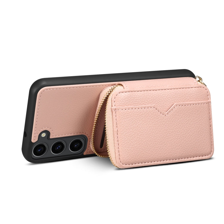 Para Samsung Galaxy S22+ 5G Estuche para teléfono con ranura para tarjeta con cremallera (rosa)