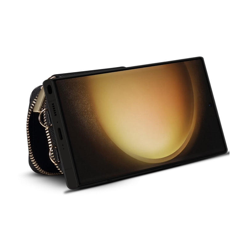 Para Samsung Galaxy S22 Ultra 5G Estuche para teléfono con ranura para tarjeta con cremallera (negro)