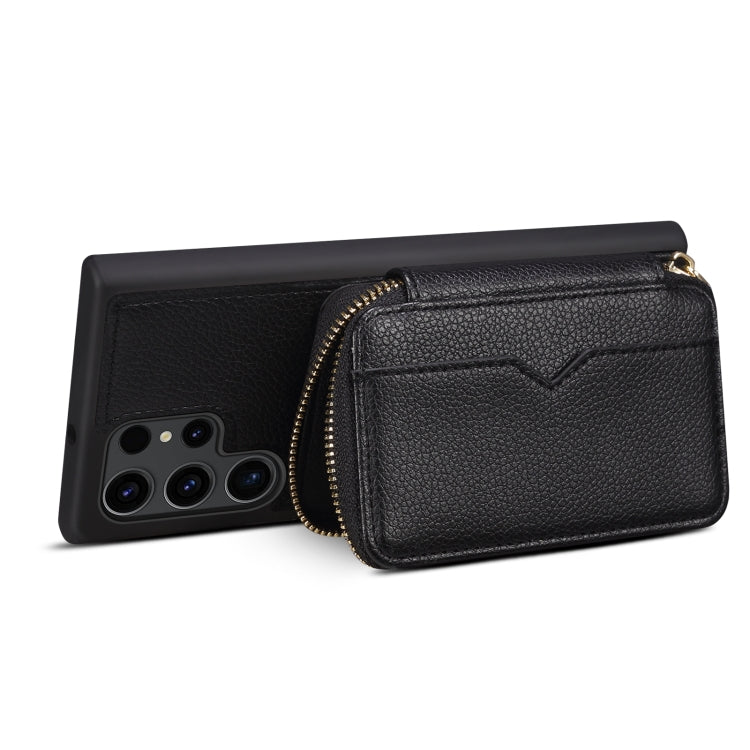 Para Samsung Galaxy S22 Ultra 5G Estuche para teléfono con ranura para tarjeta con cremallera (negro)