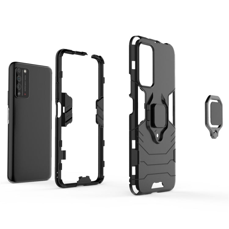 Para Huawei Honor X10 5G PC + TPU Funda protectora a prueba de golpes con soporte de anillo magnético (Negro)
