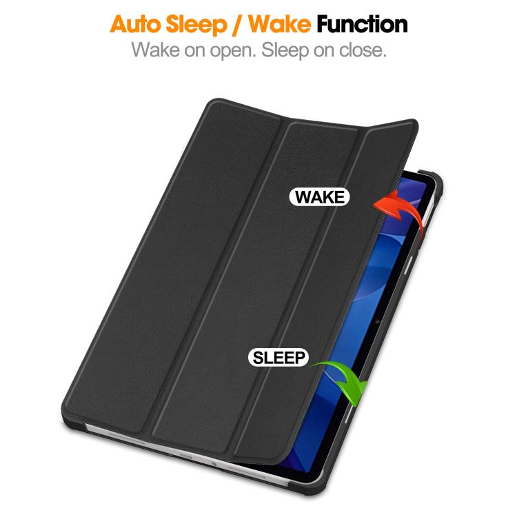 Funda de cuero con textura Custer y tres pliegues para Xiaomi Redmi Pad 2 (negra)
