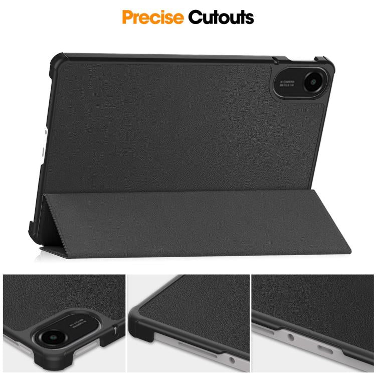 Funda de cuero con textura Custer y tres pliegues para Xiaomi Redmi Pad 2 (negra)