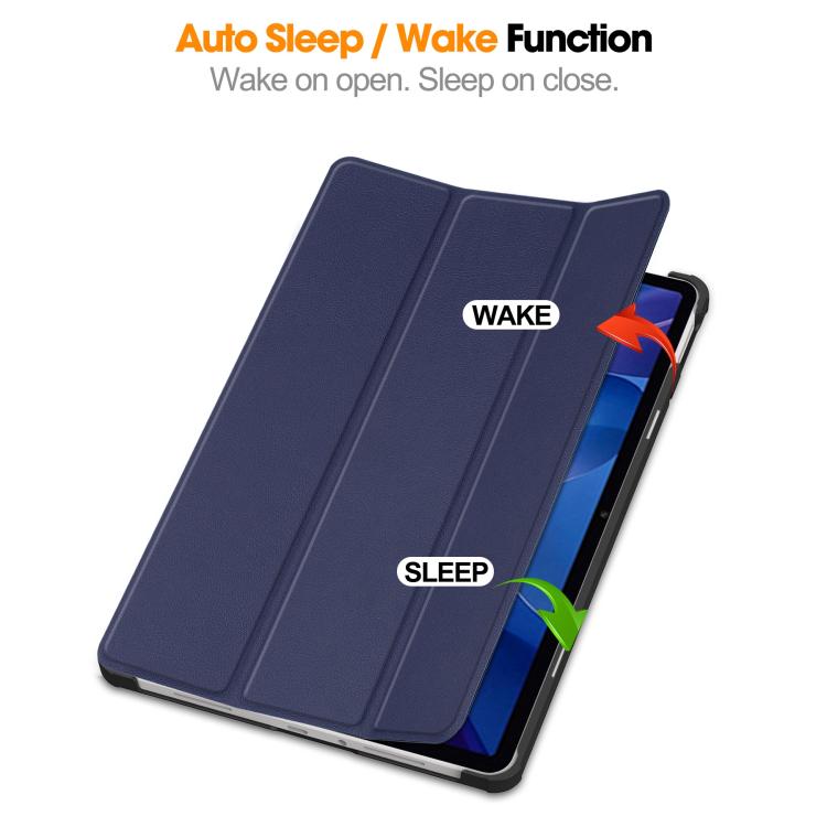 Funda de cuero con textura Custer y tres pliegues para Xiaomi Redmi Pad 2 (azul oscuro)