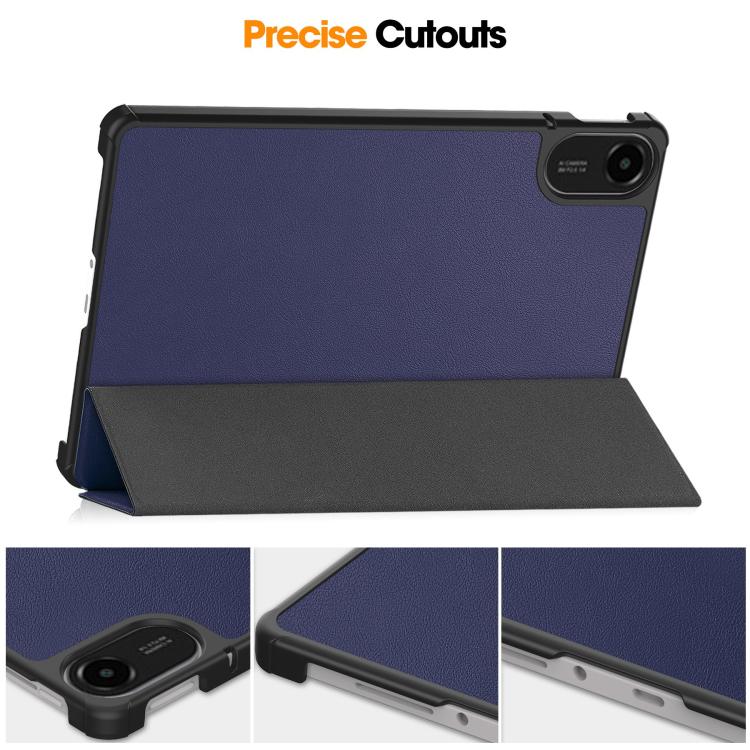 Funda de cuero con textura Custer y tres pliegues para Xiaomi Redmi Pad 2 (azul oscuro)