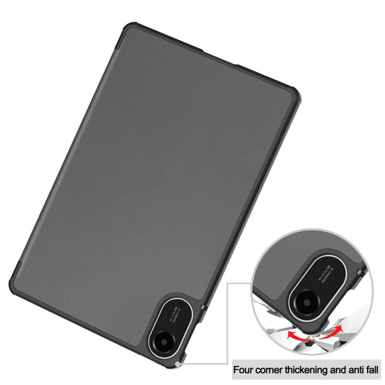 Funda de cuero con textura Custer y tres pliegues para Xiaomi Redmi Pad 2 (gris)