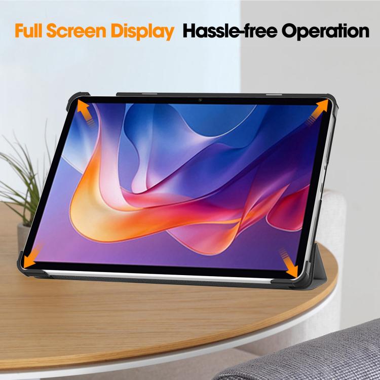 Funda de cuero con textura Custer y tres pliegues para Xiaomi Redmi Pad 2 (gris)