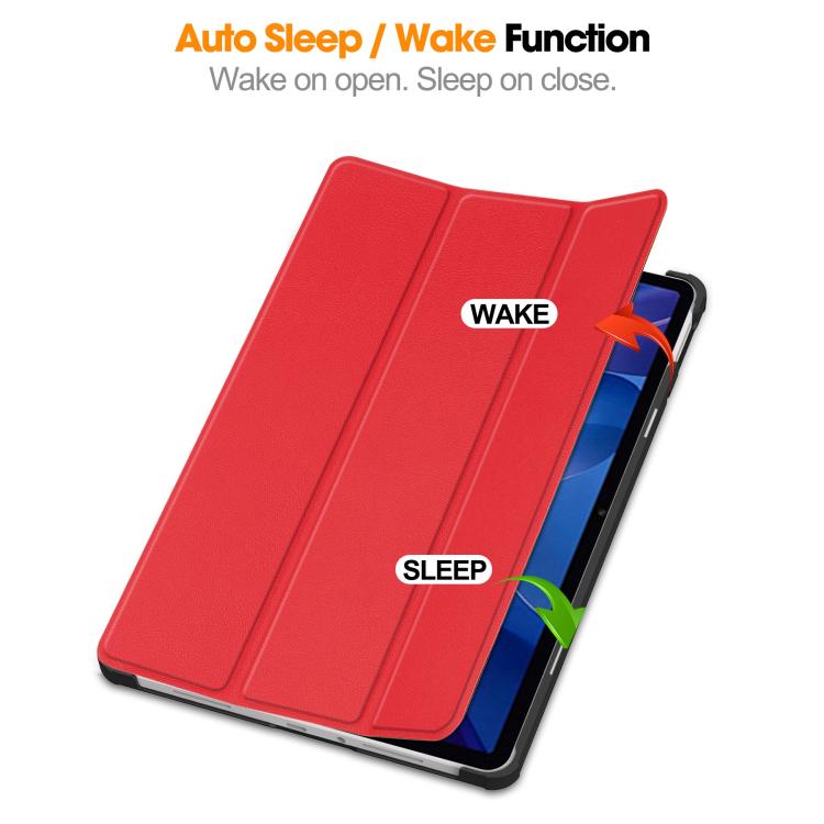 Funda de cuero con textura Custer y tres pliegues para Xiaomi Redmi Pad 2 (roja)