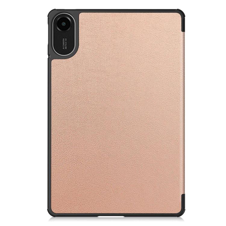 Funda de cuero con textura Custer y tres pliegues para Xiaomi Redmi Pad 2 (oro rosa)