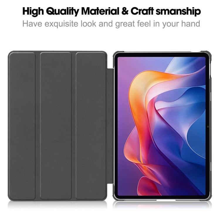 Funda de cuero con textura Custer y tres pliegues para Xiaomi Redmi Pad 2 (oro rosa)