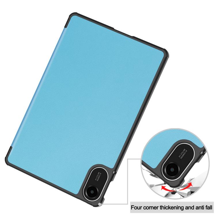 Funda de cuero con textura Custer y tres pliegues para Xiaomi Redmi Pad 2 (azul cielo)