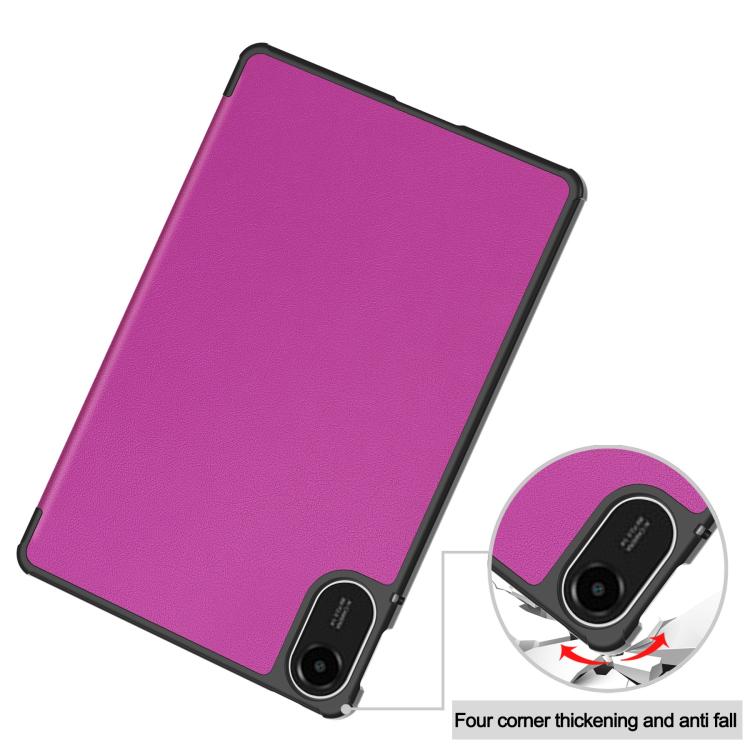 Funda de cuero con textura Custer y tres pliegues para Xiaomi Redmi Pad 2 (morado)