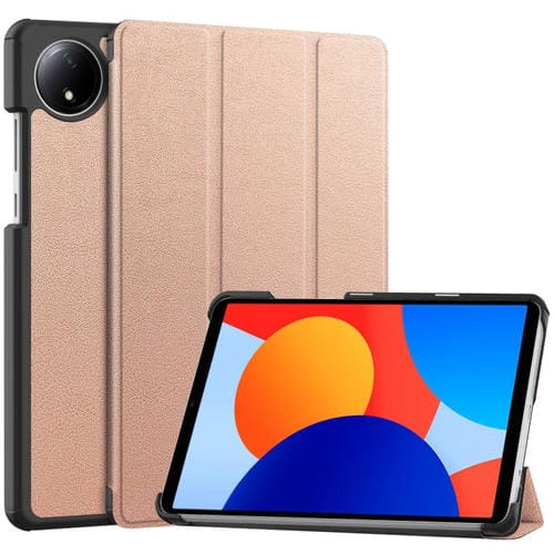 Funda de cuero con textura Custer y tres pliegues para Xiaomi Redmi Pad SE 8.7 (oro rosa)