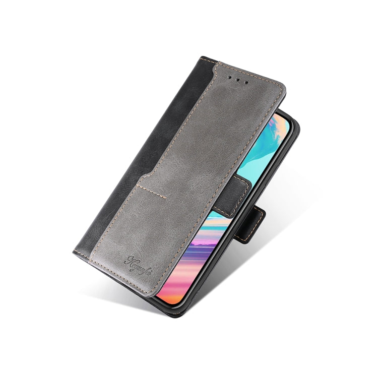Funda de Cuero para Huawei P60 y P60 Pro con Hebilla Lateral y Color en Contraste (Negro + Gris)
