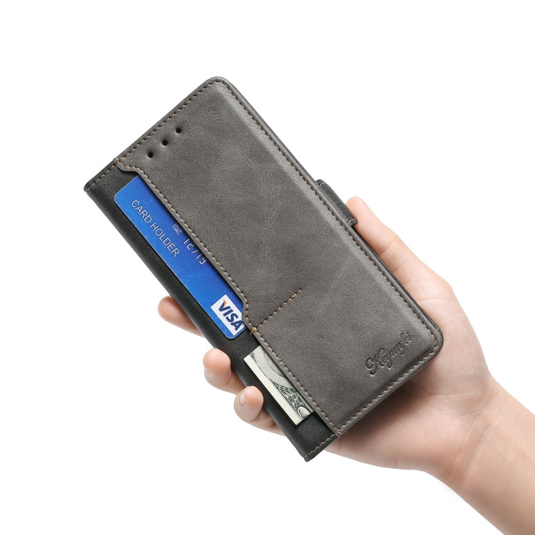 Funda de Cuero para Huawei P60 y P60 Pro con Hebilla Lateral y Color en Contraste (Negro + Gris)