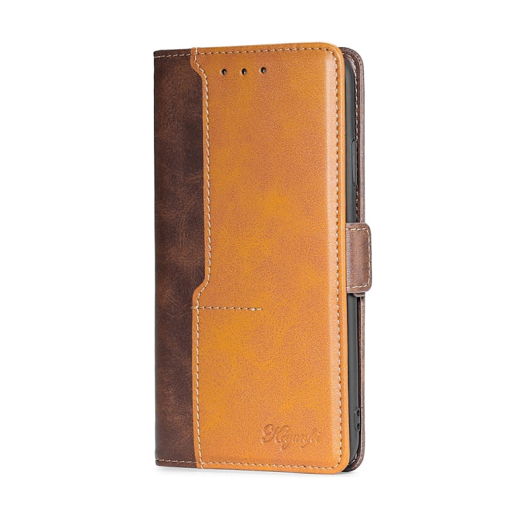 Funda de Cuero para Huawei Enjoy 60 con Hebilla Lateral y Color de Contraste (Marrón Oscuro + Dorado)