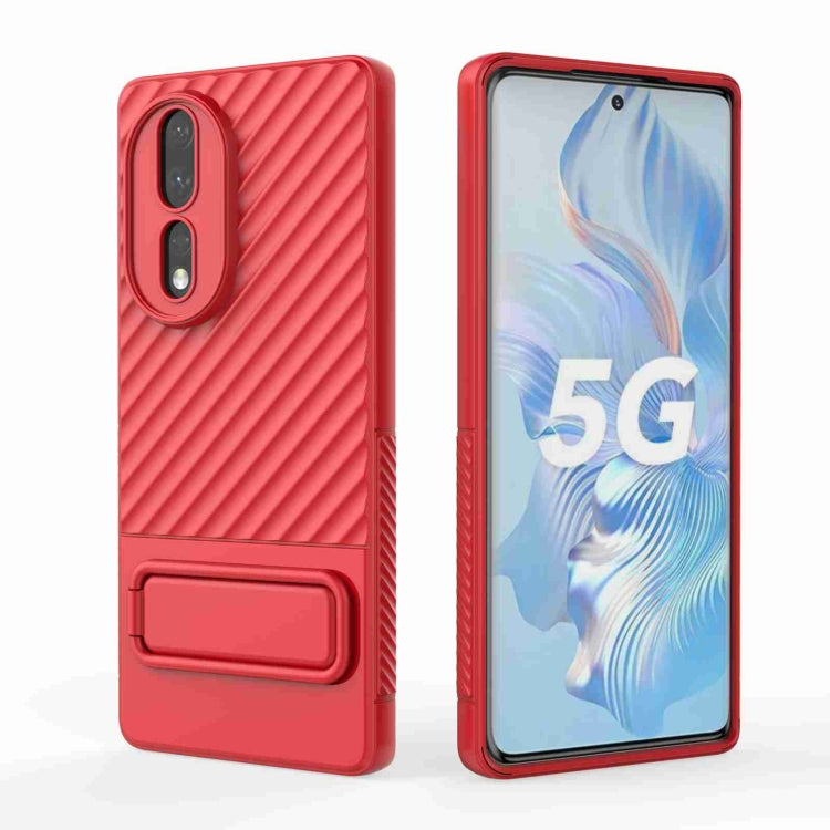 Caja de Teléfono TPU para Honor 80 5G con Textura Ondulada y Película de Lente (Rojo)