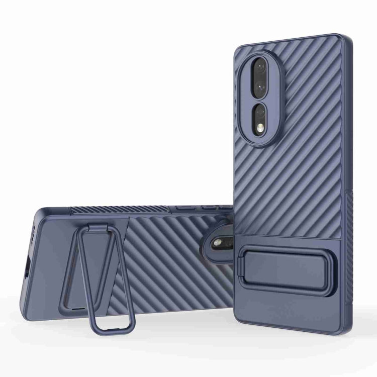 Caja de teléfono TPU para Honor 80 5G con textura ondulada y película de lente (Azul Real)