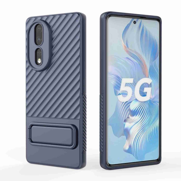 Caja de teléfono TPU para Honor 80 5G con textura ondulada y película de lente (Azul Real)