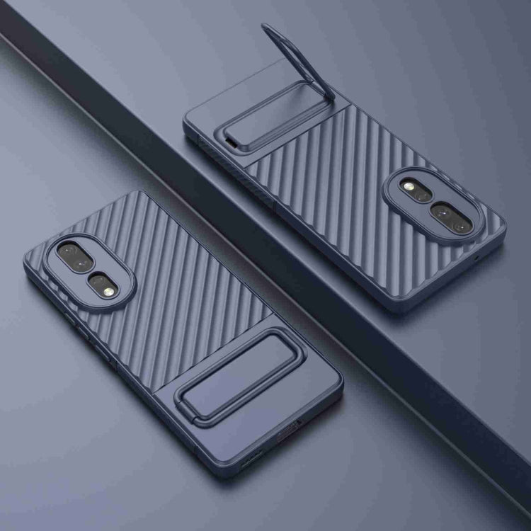 Caja de teléfono TPU para Honor 80 5G con textura ondulada y película de lente (Azul Real)