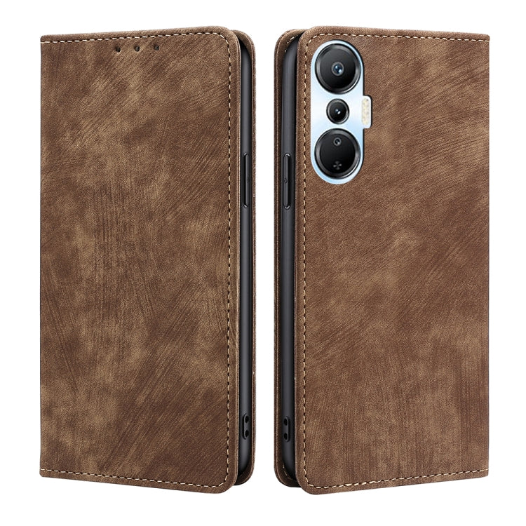 Funda de Cuero Magnética para Infinix Hot 20S con Protección RFID y Cepillo Antirrobo (Marrón)