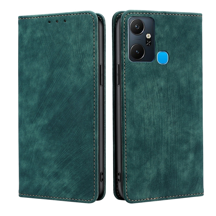 Funda de Cuero Magnética para Infinix Smart 6 Plus con Rfid y Cepillo Antirrobo (Verde)