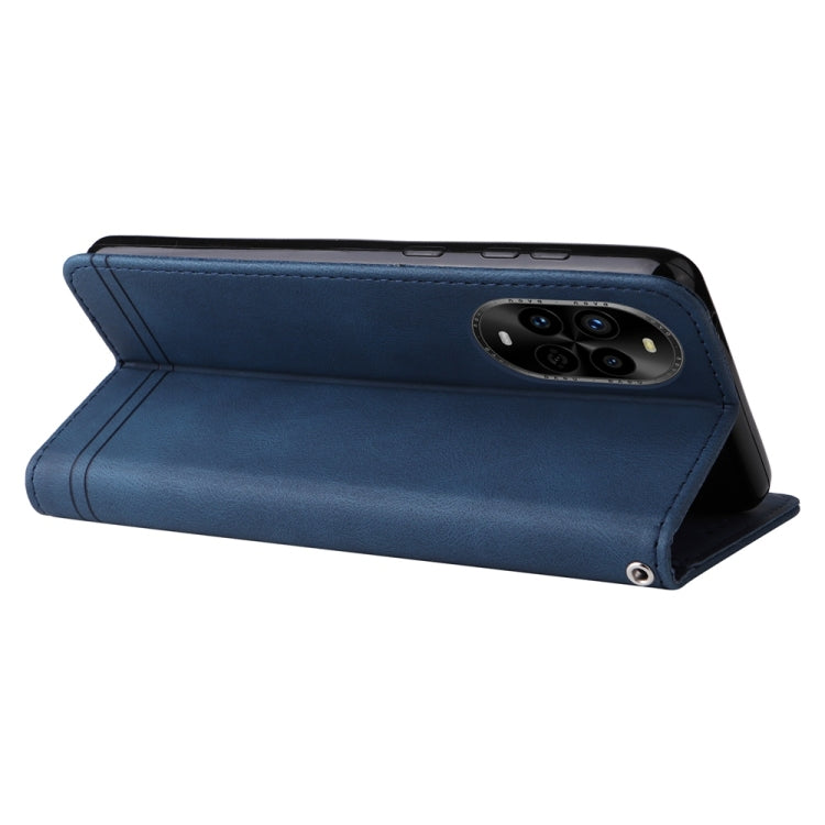 Funda de Cuero con Botones de Metal y Diseño Árbol de la Vida para Huawei Nova 13 Pro (Azul)