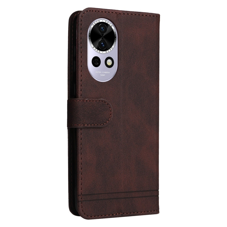 Funda de Cuero con Botones de Metal y Diseño Árbol de la Vida para Huawei Nova 13/Nova 12 (Marrón)