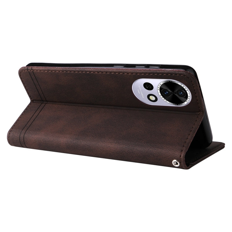 Funda de Cuero con Botones de Metal y Diseño Árbol de la Vida para Huawei Nova 13/Nova 12 (Marrón)