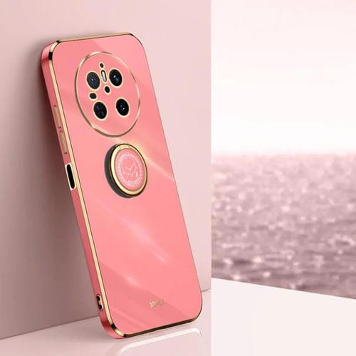 Funda TPU Xinli para Huawei Mate 70 con Borde Recto 6D Galvanizado y Soporte para Anillo (Rojo Espino)