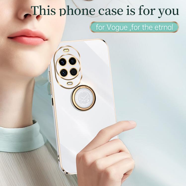 Funda de TPU con borde recto 6D galvanizado para Huawei Nova 14 XINLI con soporte para anillo (verde menta)