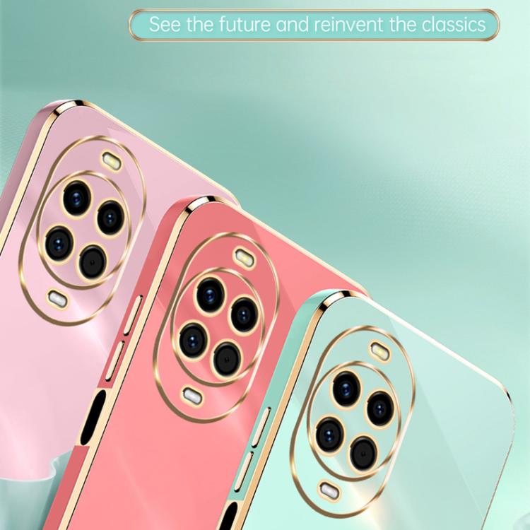 Funda de TPU con borde recto 6D galvanizado para Huawei Nova 14 XINLI con soporte para anillo (verde menta)