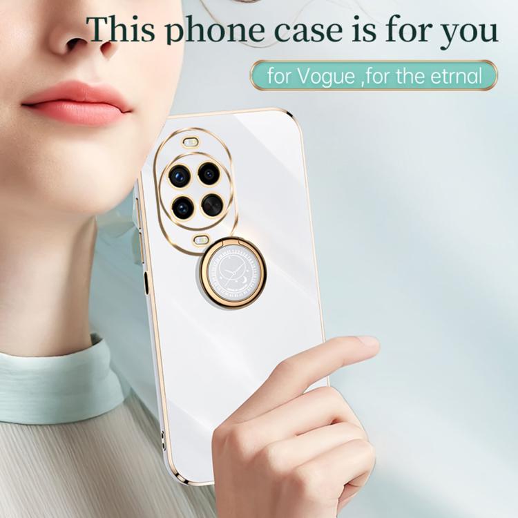 Funda de TPU con borde recto 6D galvanizado y soporte para anillo para Huawei Nova 14 Pro XINLI (verde menta)