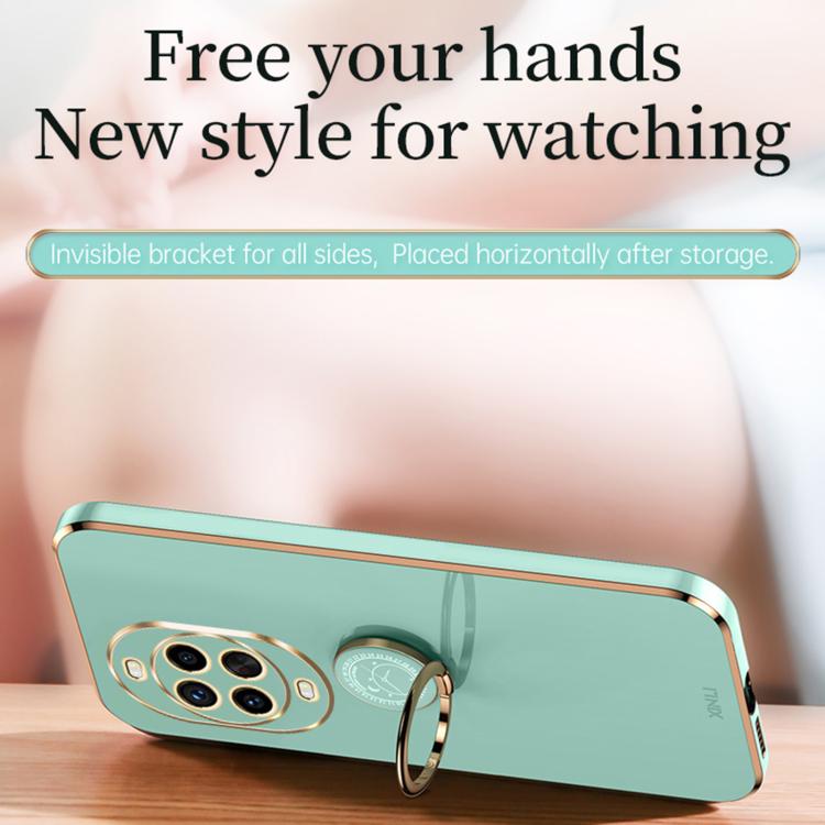Funda de TPU con borde recto 6D galvanizado y soporte para anillo para Huawei Nova 14 Pro XINLI (verde menta)