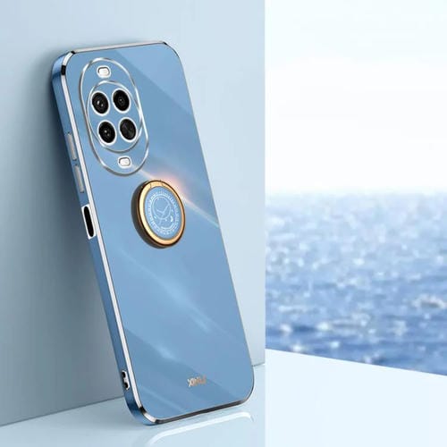 Funda de TPU con borde recto 6D galvanizado y soporte para anillo para Huawei Nova 14 Ultra XINLI (azul celeste)